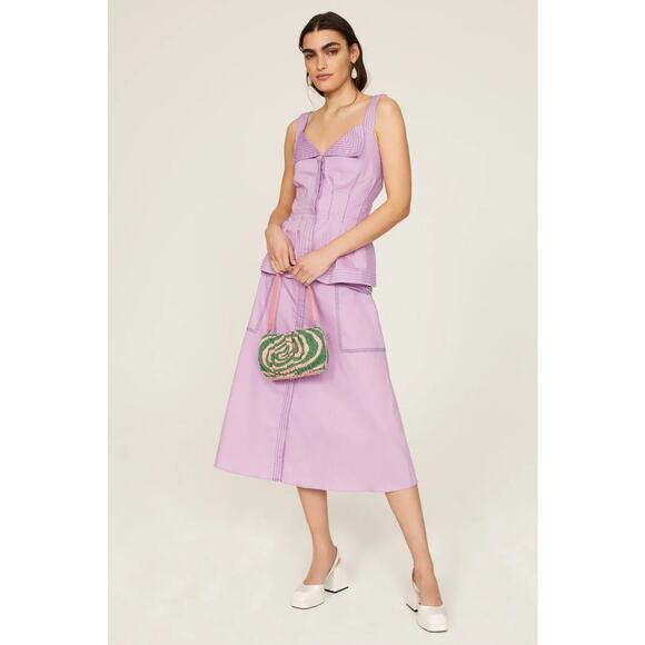 Hofmann Copenhagen Elina Skirt Organic Cotton A-Line Midi Purple Size Small - Picture 2 of 16